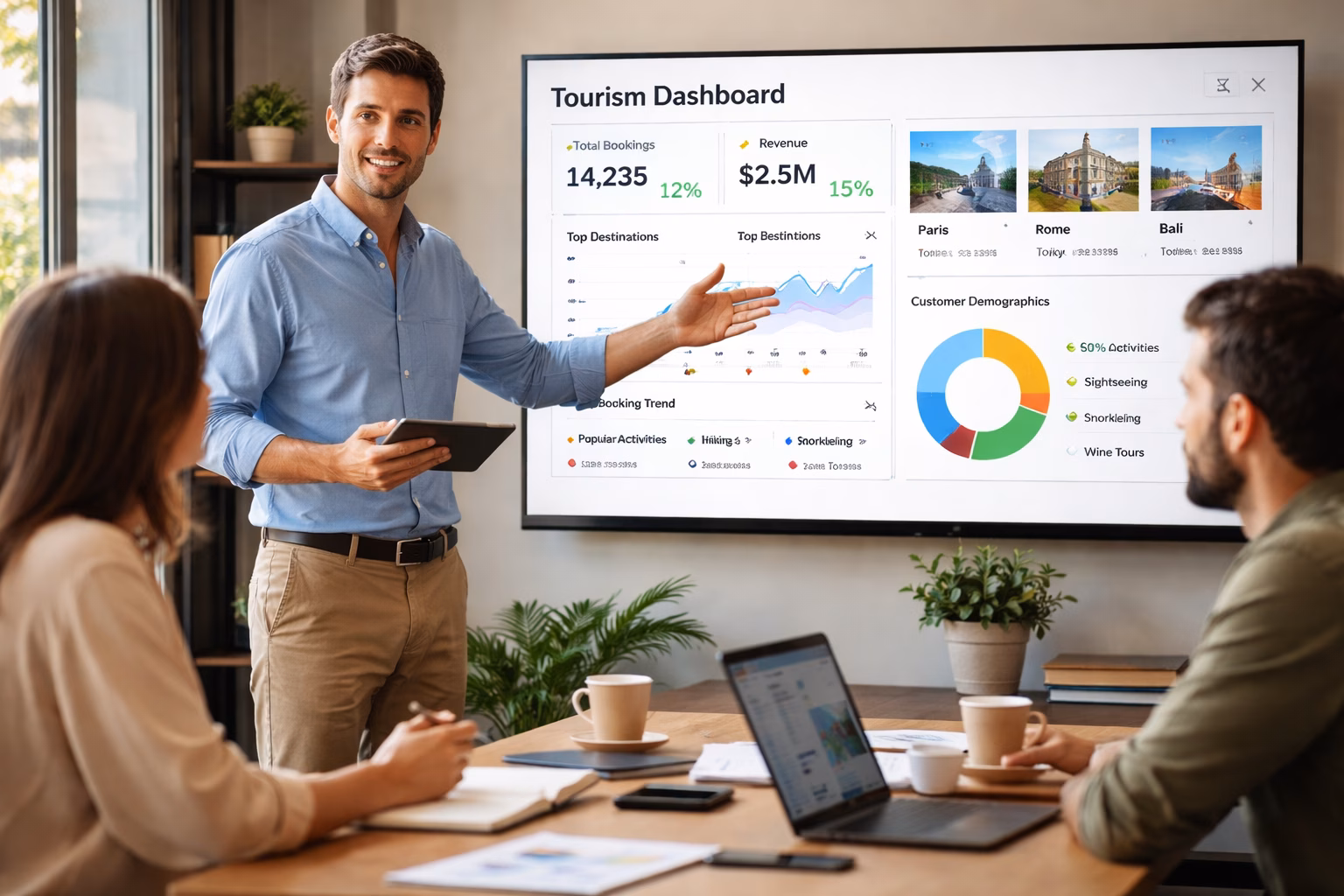 Dashboard de KPIs e métricas de parceria B2B para agências de turismo