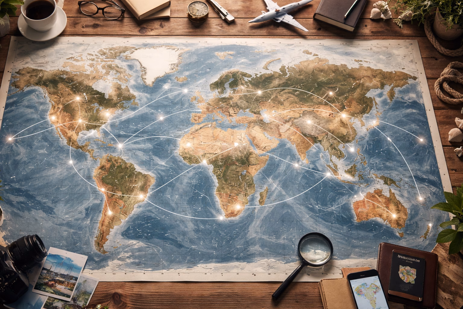 Mapa de rotas e destinos internacionais operados por agências brasileiras