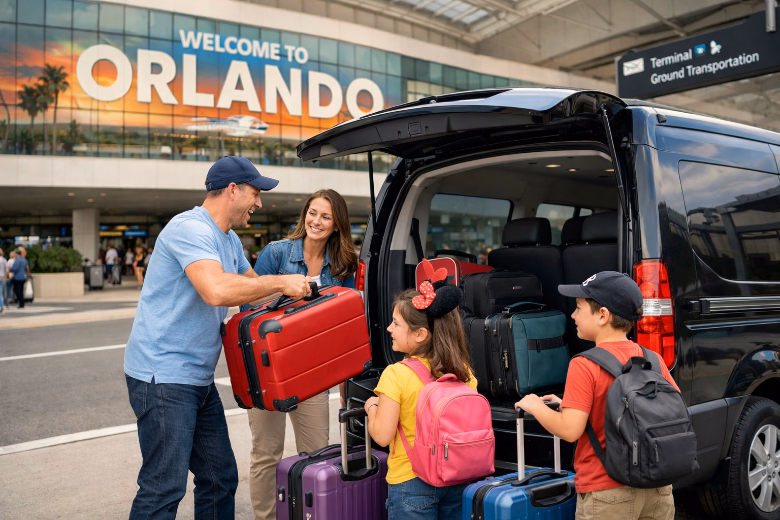 Transfer privativo do Aeroporto Internacional de Orlando (MCO) serviço essencial para famílias
